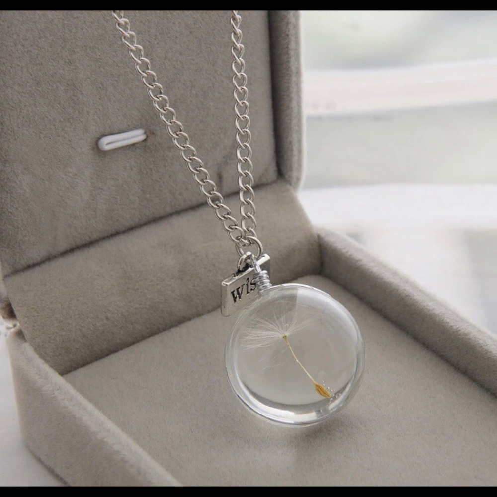 Silver dandelion long necklace
